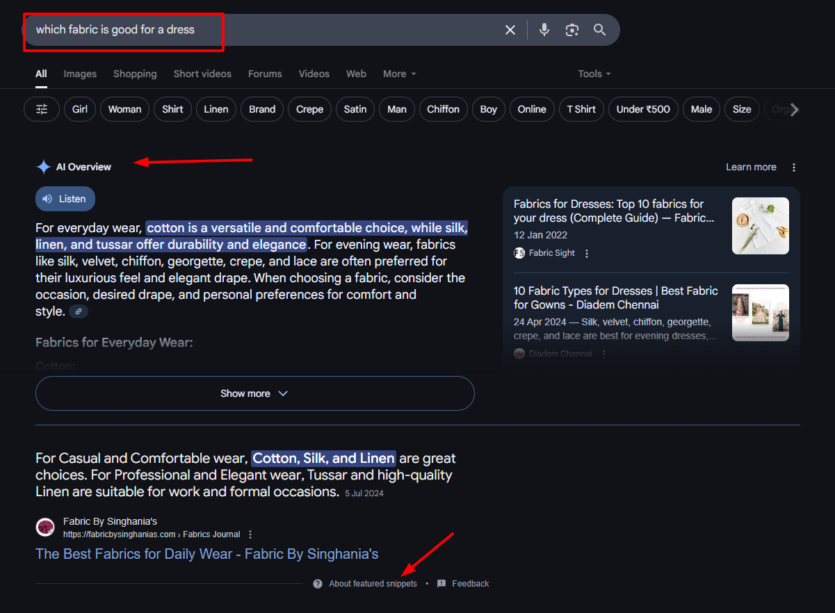 Certain SERP features only appear only for certain types of keywords