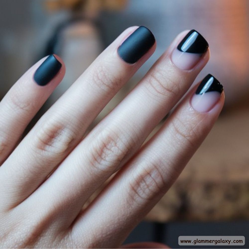 Black Fall Nails having Half-sies Creativity
