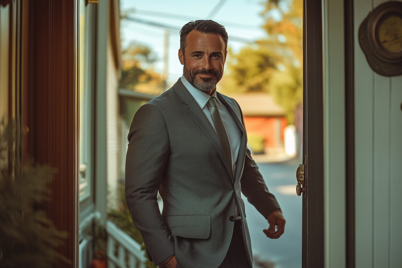 Man smiling in the doorway of a house | Source: Midjourney