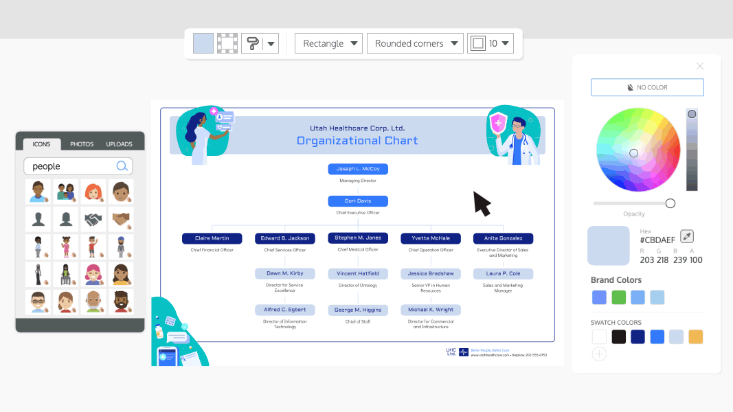 GIF showing the customization of organizational chart using Vennagge