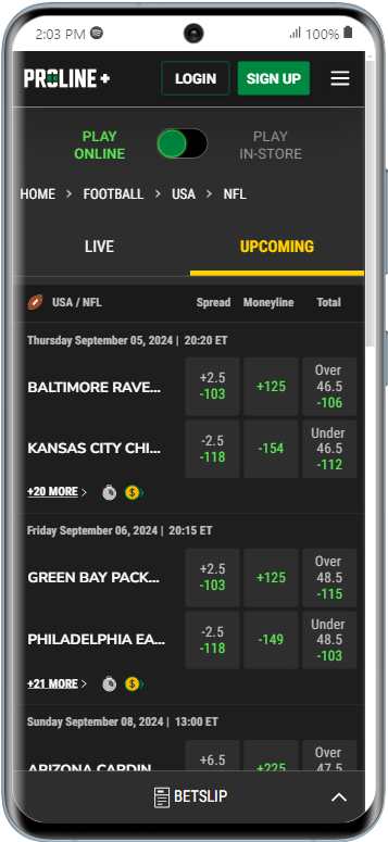 Mobile betting Proline+