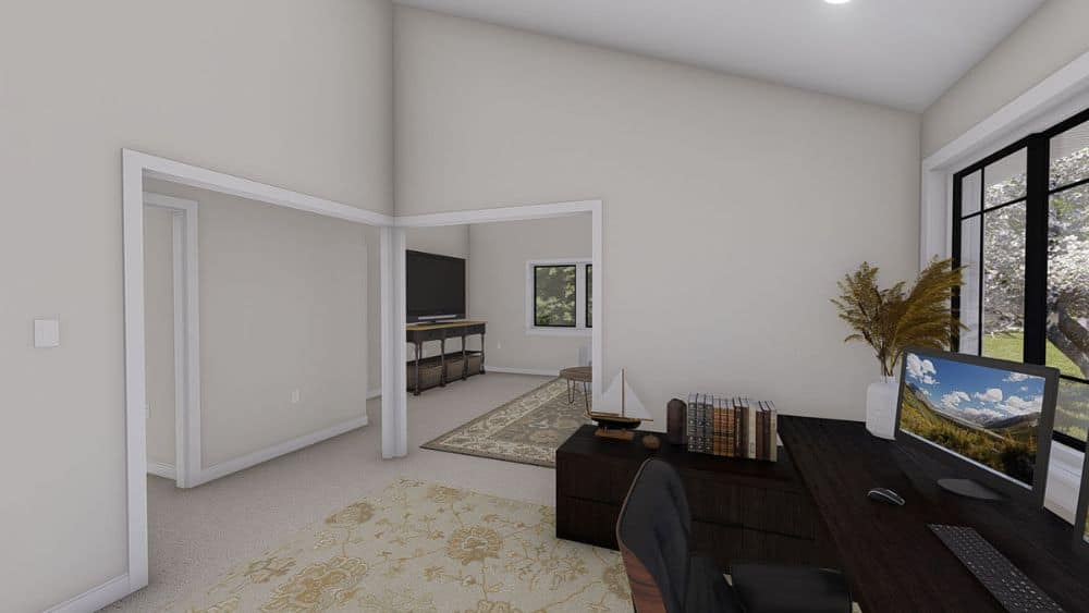 The home office opens up right into the sitting room.