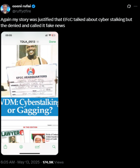 VDM’s EFCC mugshot: Rufai Oseni corrects tweet after DUBAWA’s fact-check