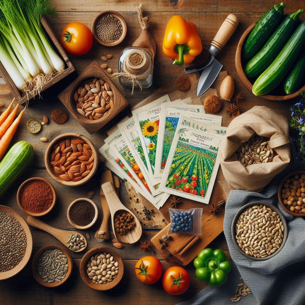 Some 10-cent vegetable seed packets on a table