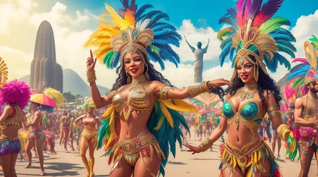 The vibrant energy of Rio de Janeiro’s Carnival, where dancers in dazzling costumes perform to the rhythm of samba music. The streets are alive with festive crowds, colorful floats, and the spirit of Brazilian culture, making it one of the world's most famous celebrations.