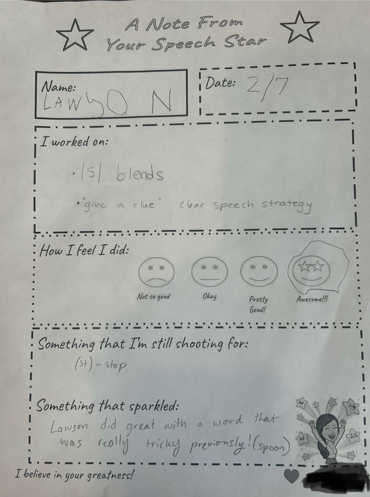 Example of a speech exit ticket