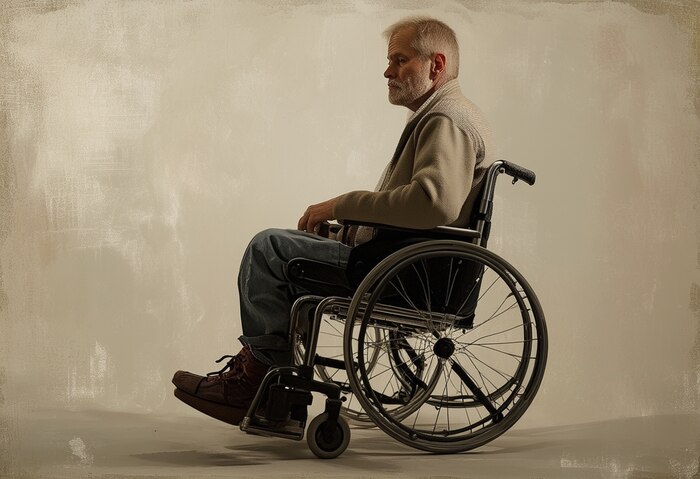 A disabled man in a wheel chair