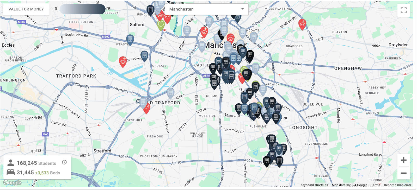 Map visual from StudentCrowd Insight tool