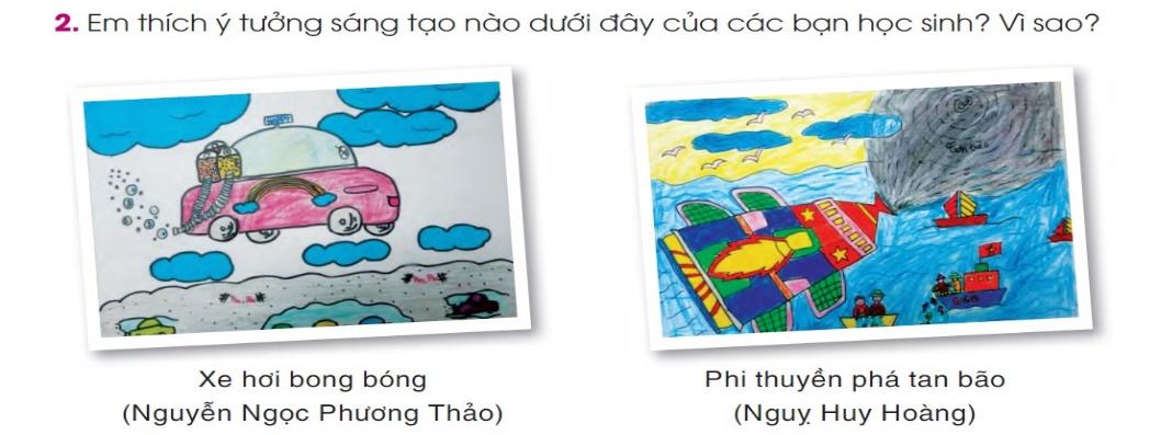 BÀI 11: HỌC CHĂM, HỌC GIỎIChia sẻCâu 1: Nói 2-3 câu về hoạt động của các bạn trong tranh.Giải nhanh:Tranh 1: Viết bài.Tranh 2: Vẽ tranhCâu 2: Em thích ý tưởng sách tạo nào dưới đây của các bạn học sinh? Vì sao?Giải nhanh:Em thích ý tưởng sách tạo Phi thuyền phá tan bão. Vì nếu có phi thuyền sẽ có thể làm tan bão giúp con người không phải chịu thiên tai.BÀI ĐỌC 1: CÓ CHUYỆN NÀYĐọc hiểu Câu 1: Em hiểu chữ nằm trong lọ mực là gì? Chọn ý đúng.a) Lọ mực đã có sẵn các chữ cái.b) Lọ mực đã có sẵn các bài thơ, bài toán…c) Lọ mực sẽ giúp em viết chữ, làm thơ, làm toán.Trả lời:- Em hiểu chữ nằm trong lọ mực là: c) Lọ mực sẽ giúp em viết chữ, làm thơ, làm toán.Câu 2: Khổ thơ 1 còn nói đến sự vật nào khác? Chúng nằm ở đâu?Trả lời:- Khổ thơ 1 còn nói đến:Lửa nằm trong bao diêm.Cái mầm nằm trong hạt.Cái hoa nằm trong cây.Dòng điện nằm trong dây.Câu 3: Khổ thơ 2 nhắc đến  những phép biến diệu kì