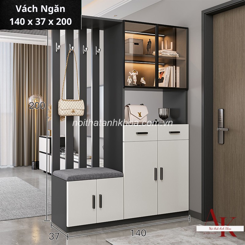 Vách Ngăn Gỗ Công Nghiệp Phủ Melamine Màu Xám Phối Trắng Hiện Đại