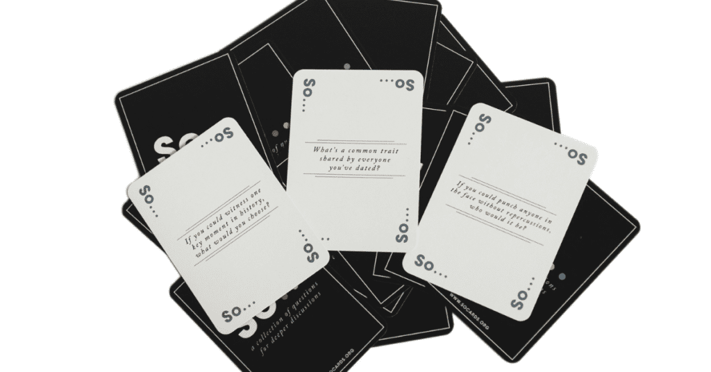 if you’re looking for an easy way to spark some excitement into your date nights… these conversation cards for couples are for you! conversation card games are decks of cards, or sometimes games, designed to inspire deeper conversations with questions to ask each other