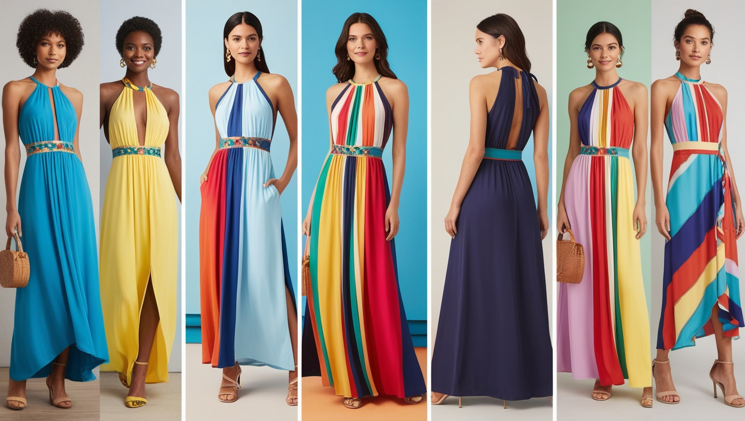 Sausalito Multicolor Halter Maxi Dress
