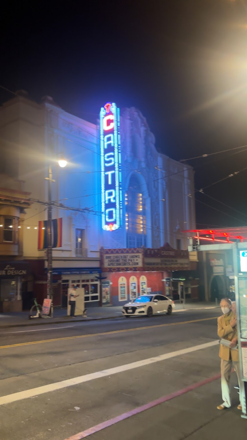 exterior image of castro theatre in the middle of the night in the streets of san francisco