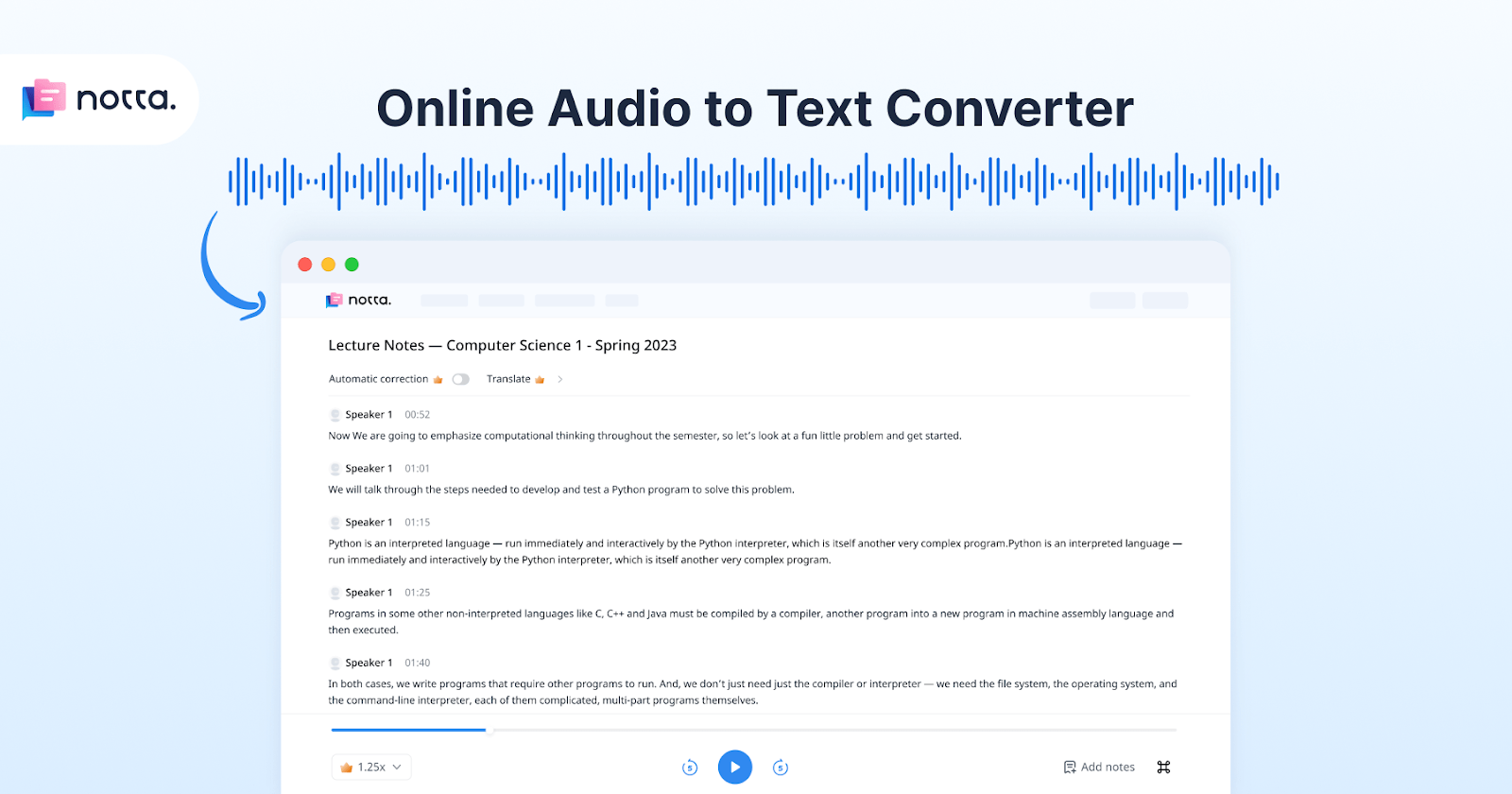 Notta Online Audio to Text Converter