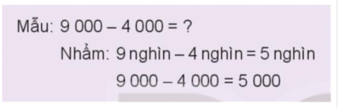 BÀI 55. PHÉP TRỪ TRONG PHẠM VI 10 000Hoạt độngBài 1: TínhGiải nhanh:Bài 2: Đặt tính rồi tínhGiải nhanh:Bài 3: Sông Nin là sông dài nhất thế giới với chiều dài 6 650 km. Sông Hồng dài 1 149 km. Hỏi sông Nin dài hơn sông Hồng bao nhiêu ki-lô-mét?Giải nhanh:Sông Nin dài hơn sông Hồng: 6 650 - 1 149 = 5 501 km.Luyện tập