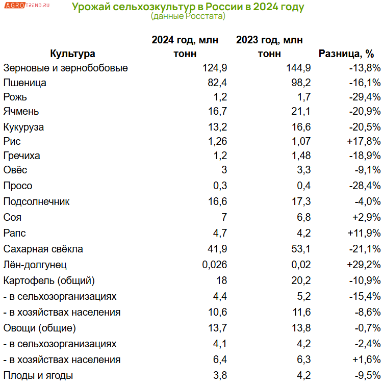 Урожай 2024: итоги от Росстата