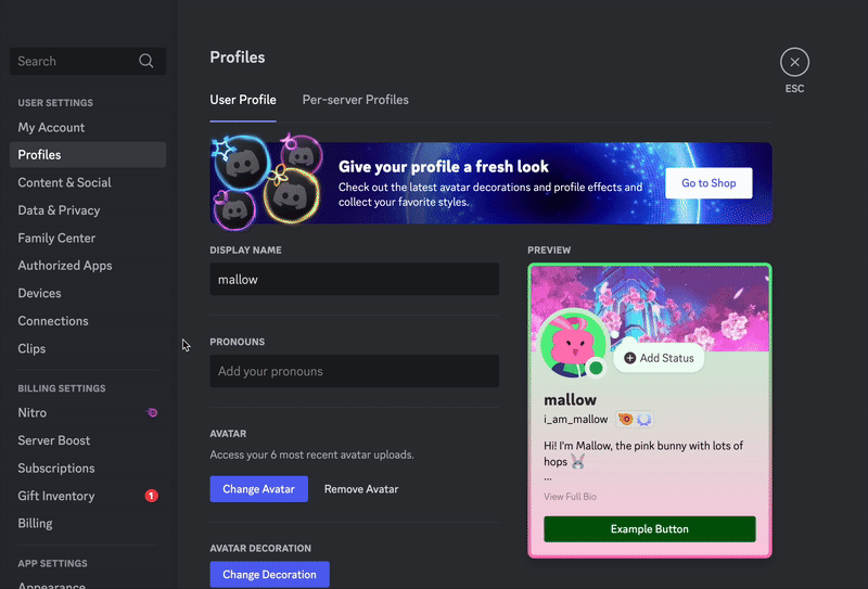 discord per server profile options