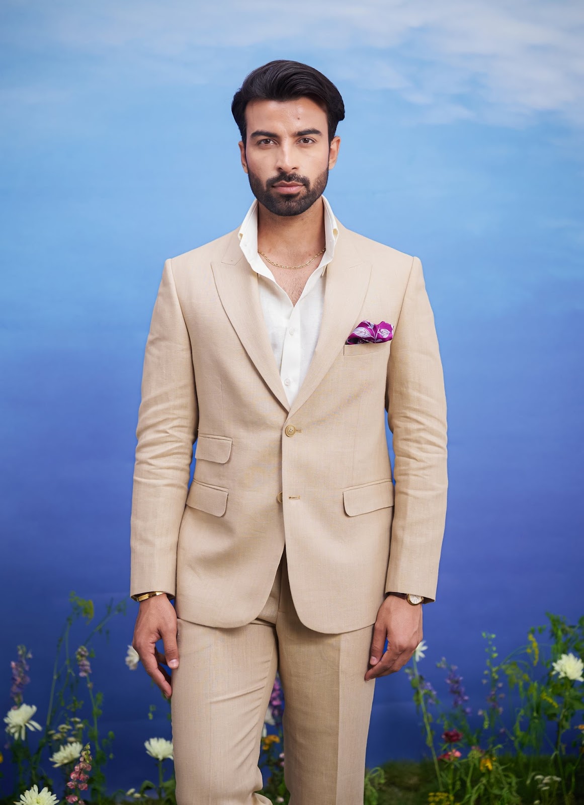Tan Pure Linen Designer Suit