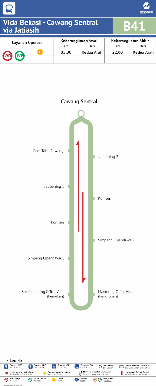 Rute B41 (Vida Bekasi–Cawang Sentral). Sumber:&nbsp;transjakarta.co.id/rute 