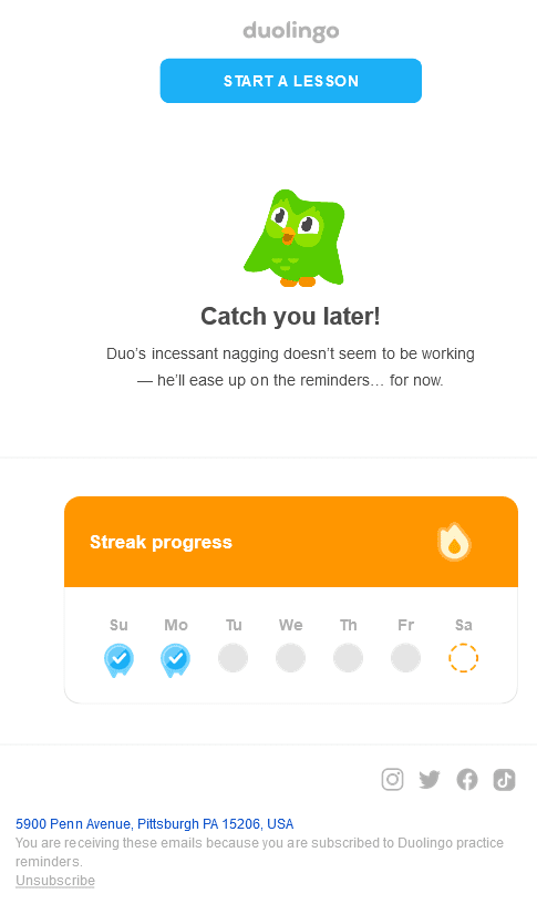 Duolingo's remarketing email example