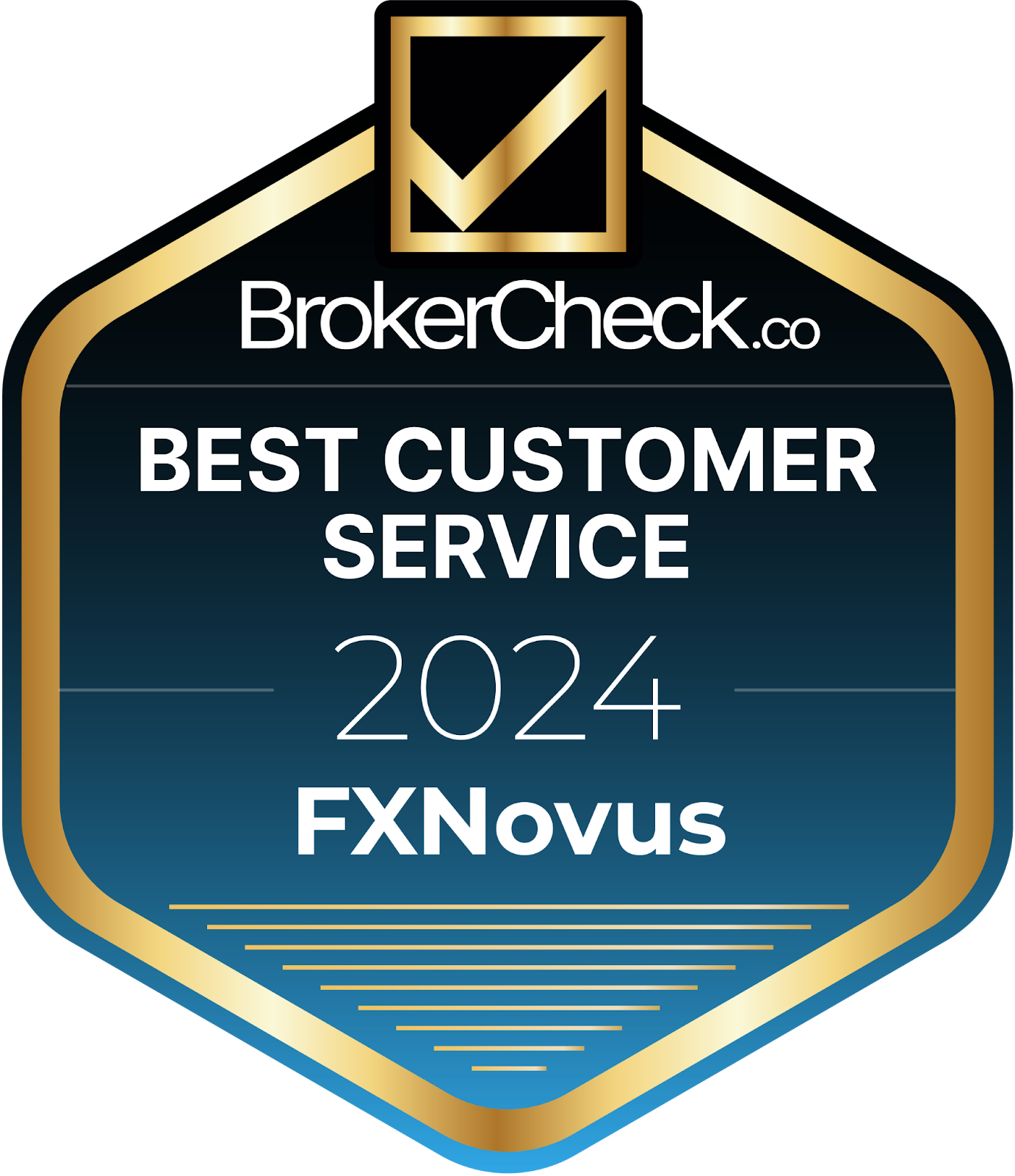 FXNovus earned the prestigious BrokerCheck Award for "Best Customer Service 2024.