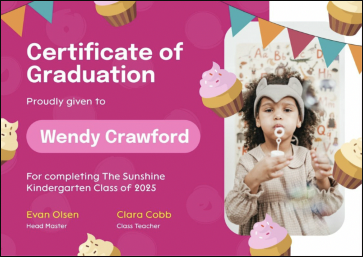 pink certificate of graduation 