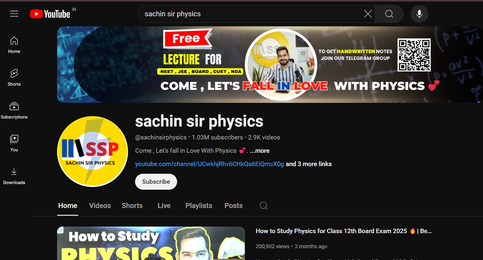 image of Sachin sir physics youtube channel