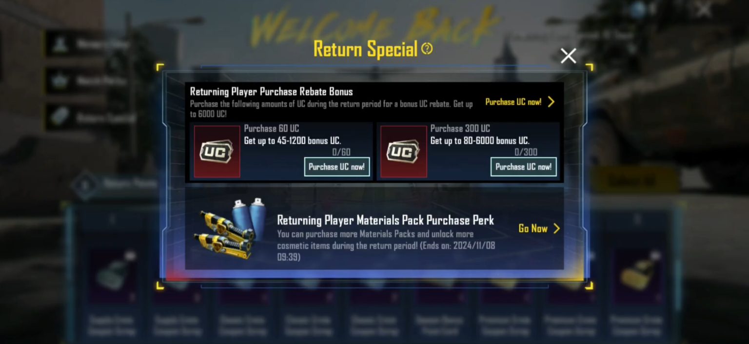 Returning Player Bonus in BGMI