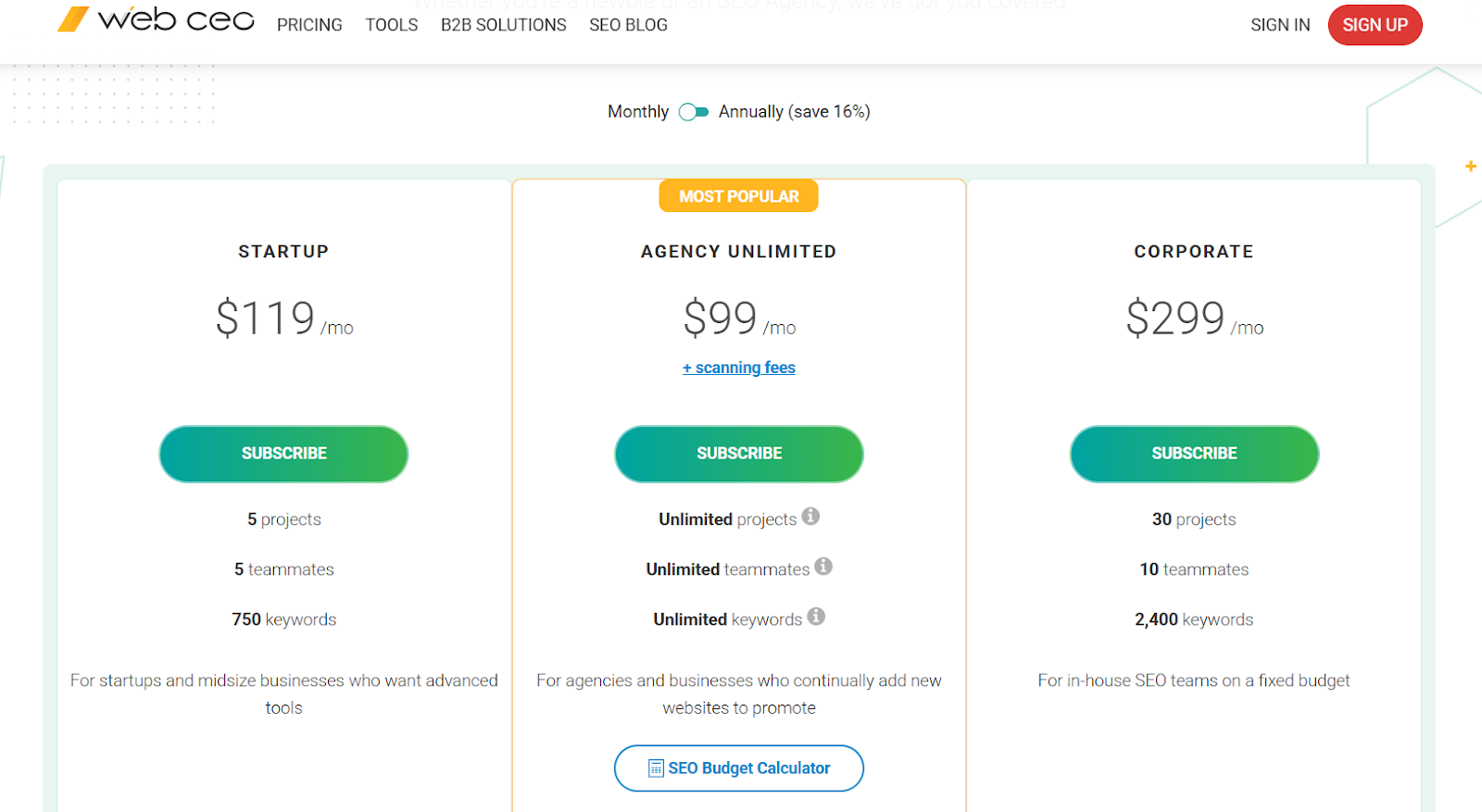 WebCEO Pricing