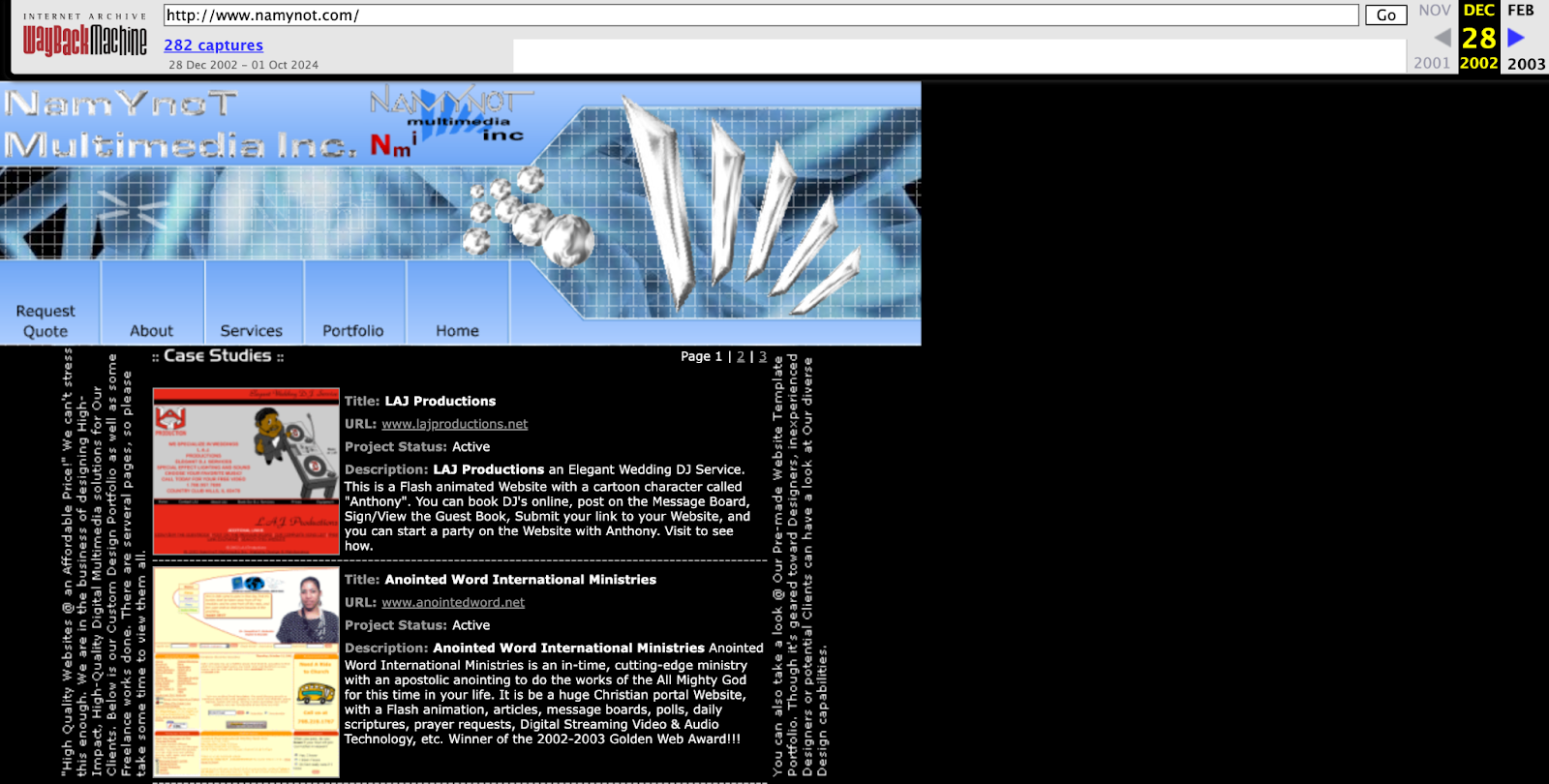 NAMYNOT web services in 2002