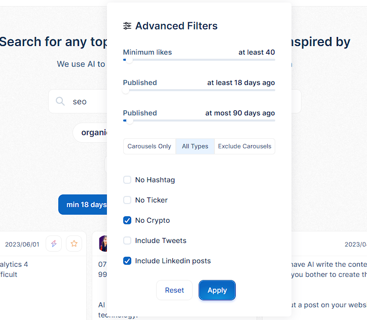 Advanced filters in LinkedIn automation by Taplio