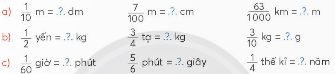 BÀI 76.TÌM PHÂN SỐ CỦA MỘT SỐ THỰC HÀNHBài 1:TínhĐáp án chuẩn:  a, 3b, 12c, 20d, 20Bài 2:TínhĐáp án chuẩn:  a, 18 kgb, 25 lc, 300 gd, 16 m2LUYỆN TẬP