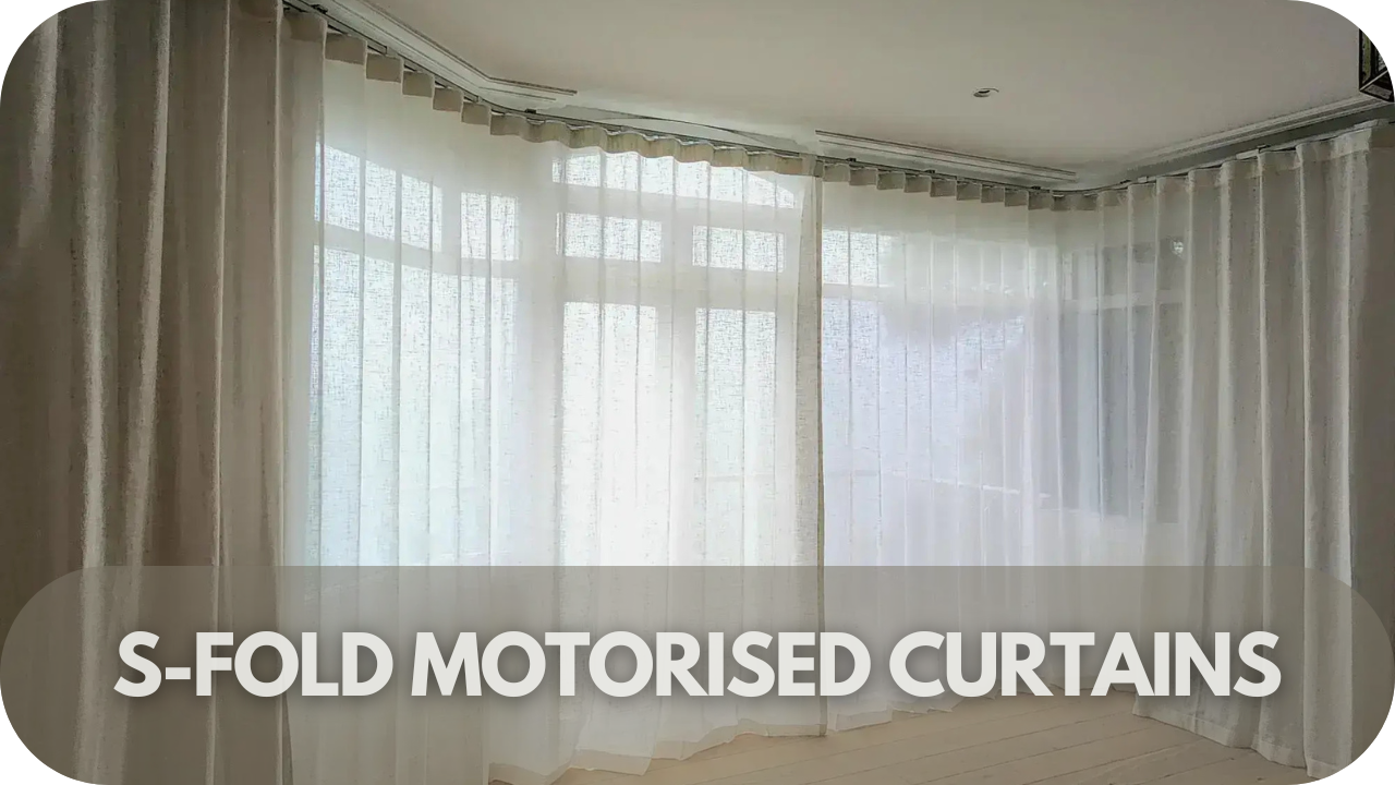 Elegant S-fold motorised curtains for a smooth, contemporary look with effortless light control.