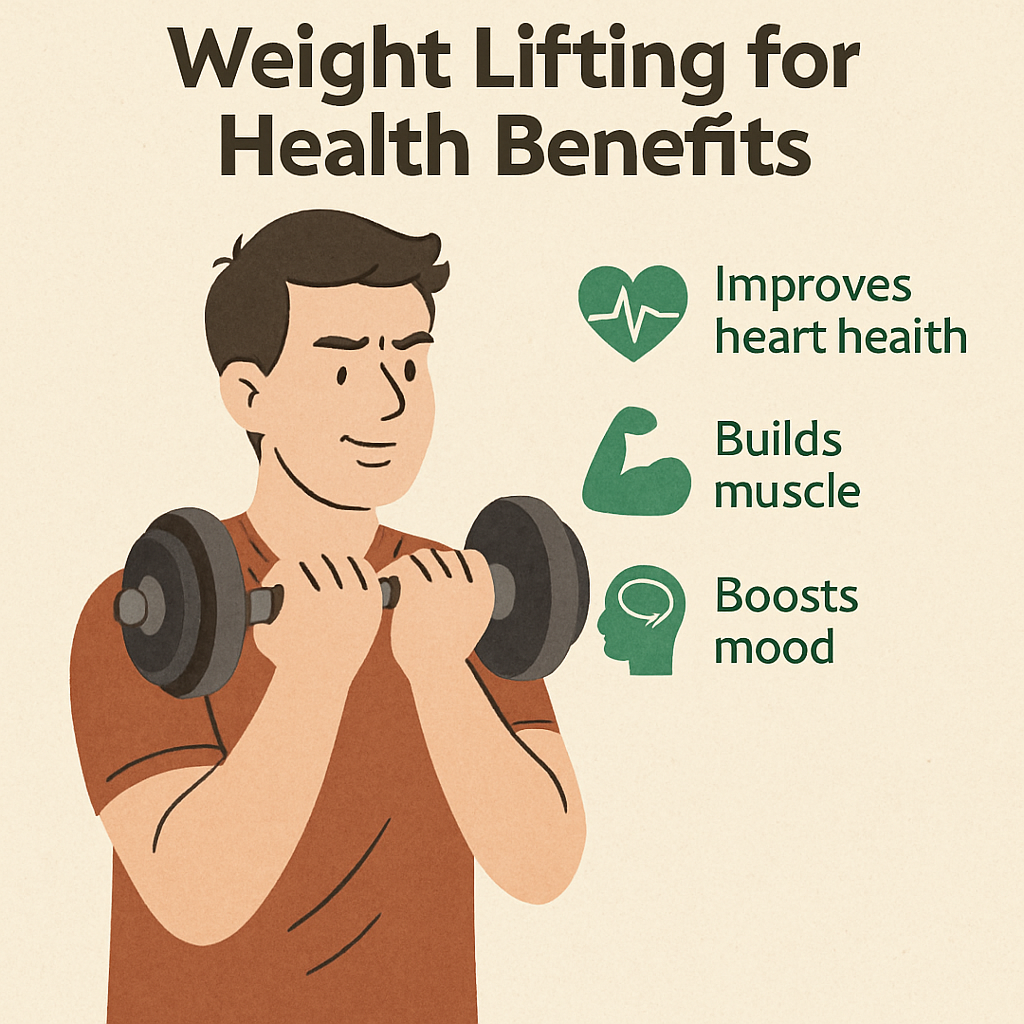 Man lifting weights for health benefits