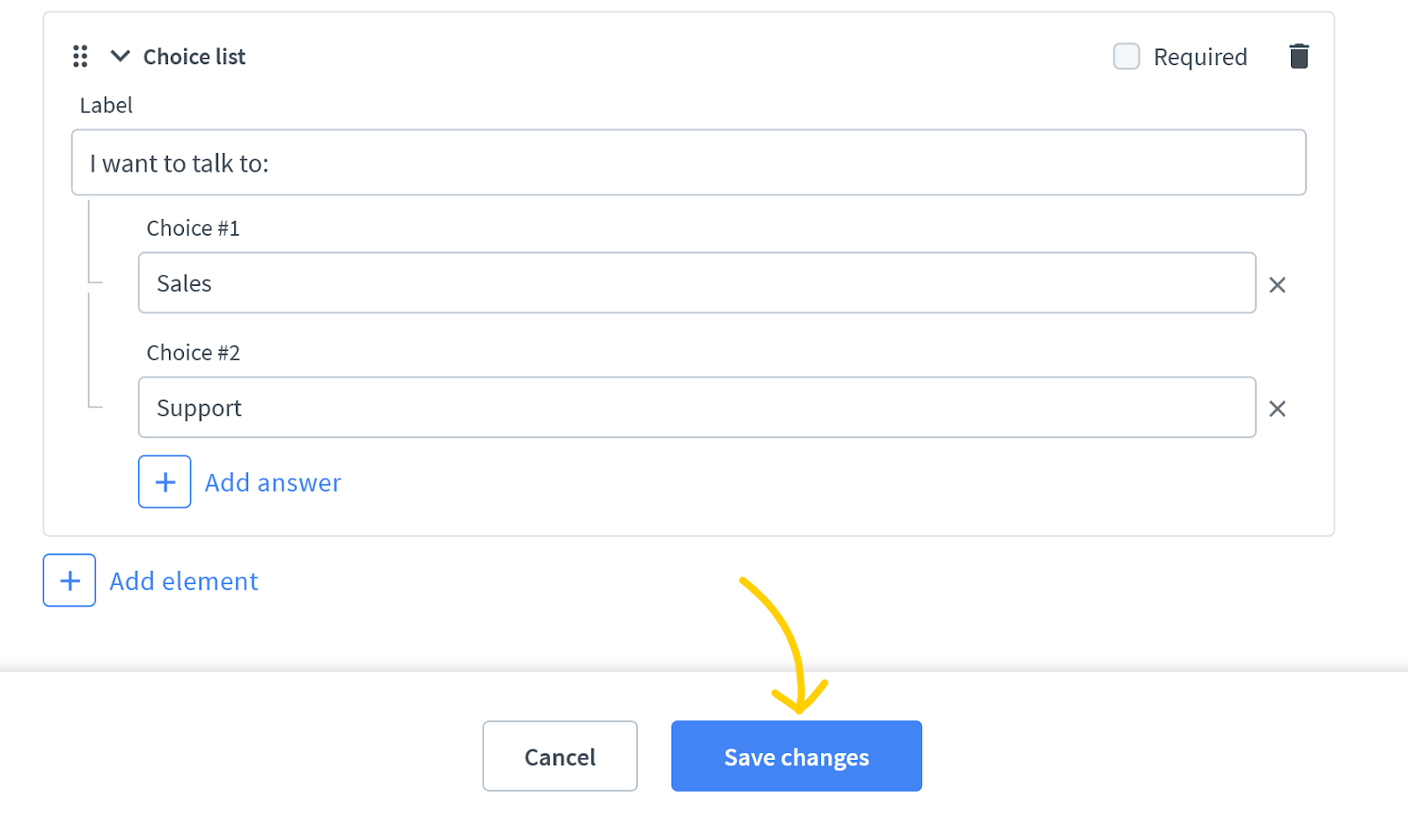 Save changes made to the prechat form.