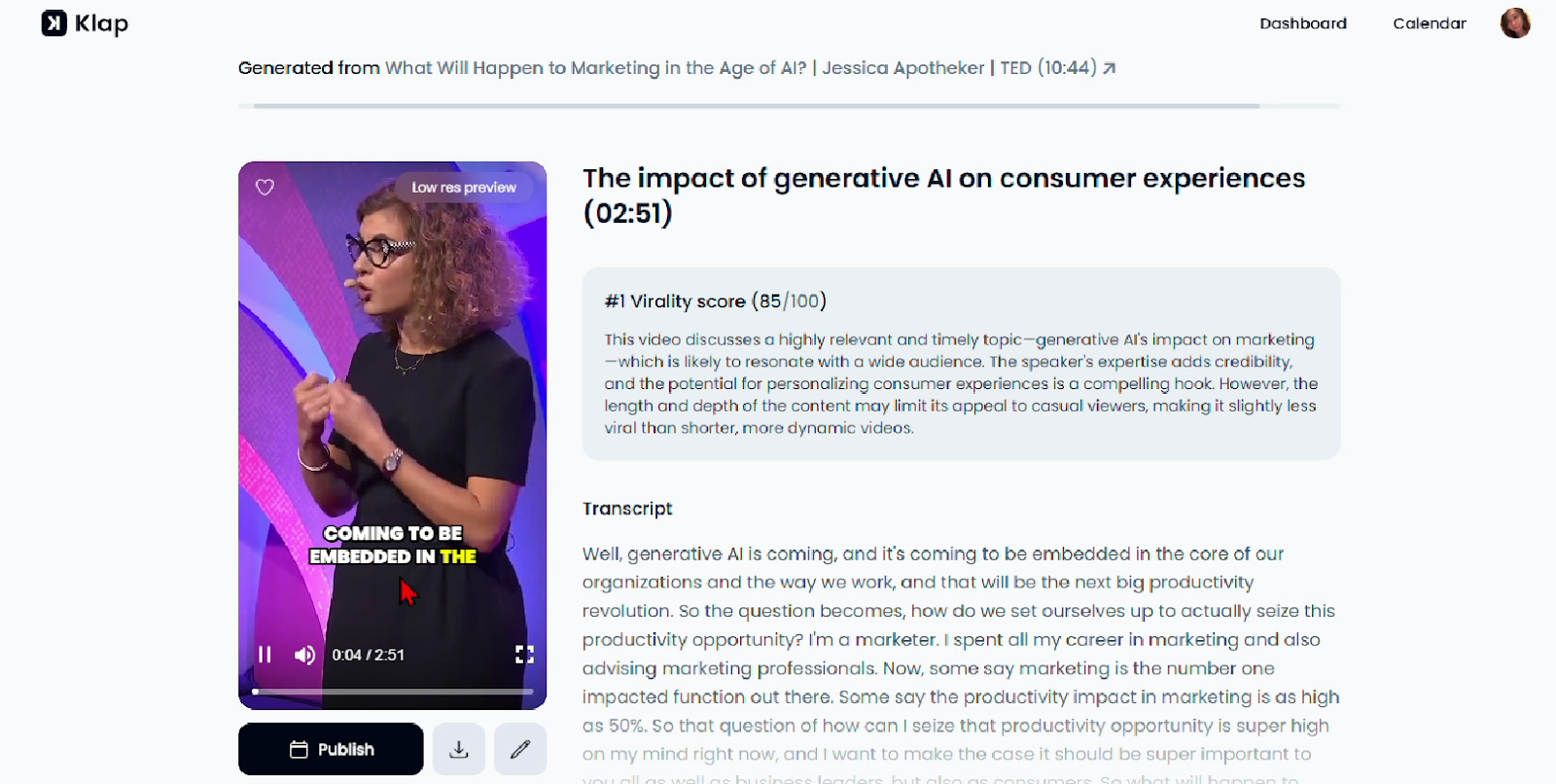 KLAP video AI-generated results