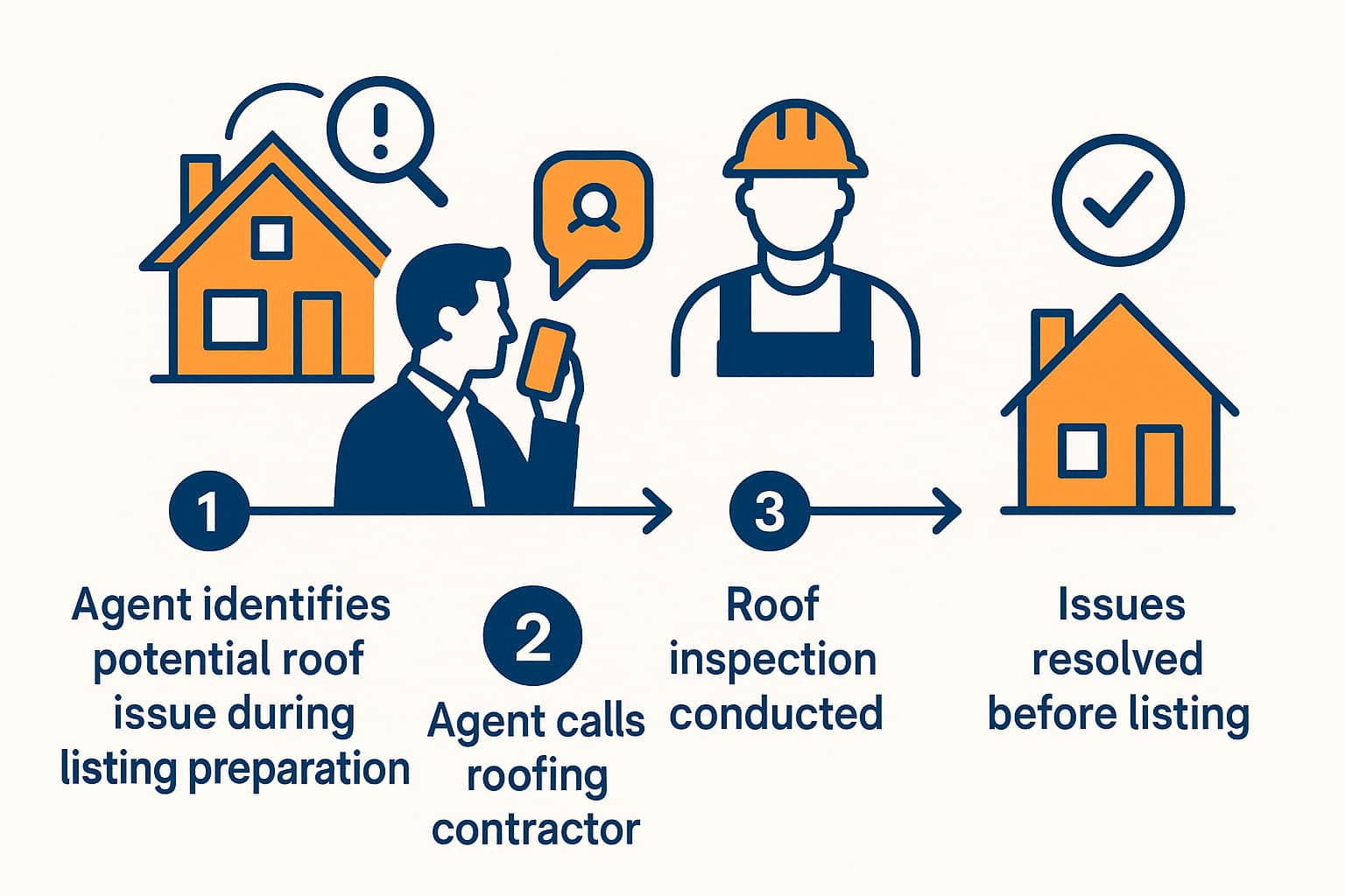 Step-by-step process showing how pre-listing roof inspections generate quality roofing leads for contractors.