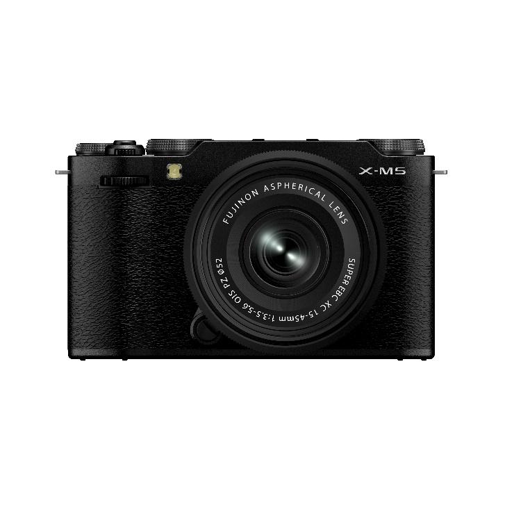 A black camera with a lens

Description automatically generated