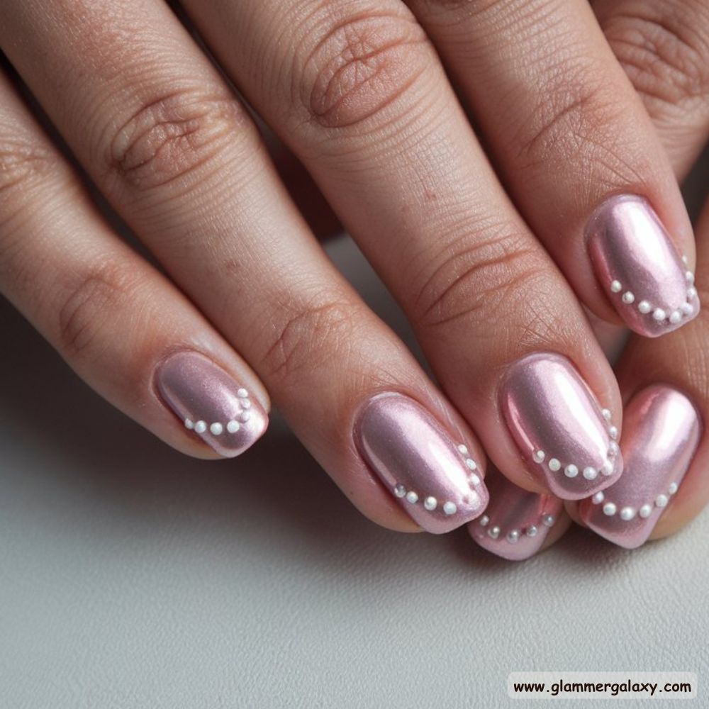 Neutral Nails having Pink Pearly Shine
