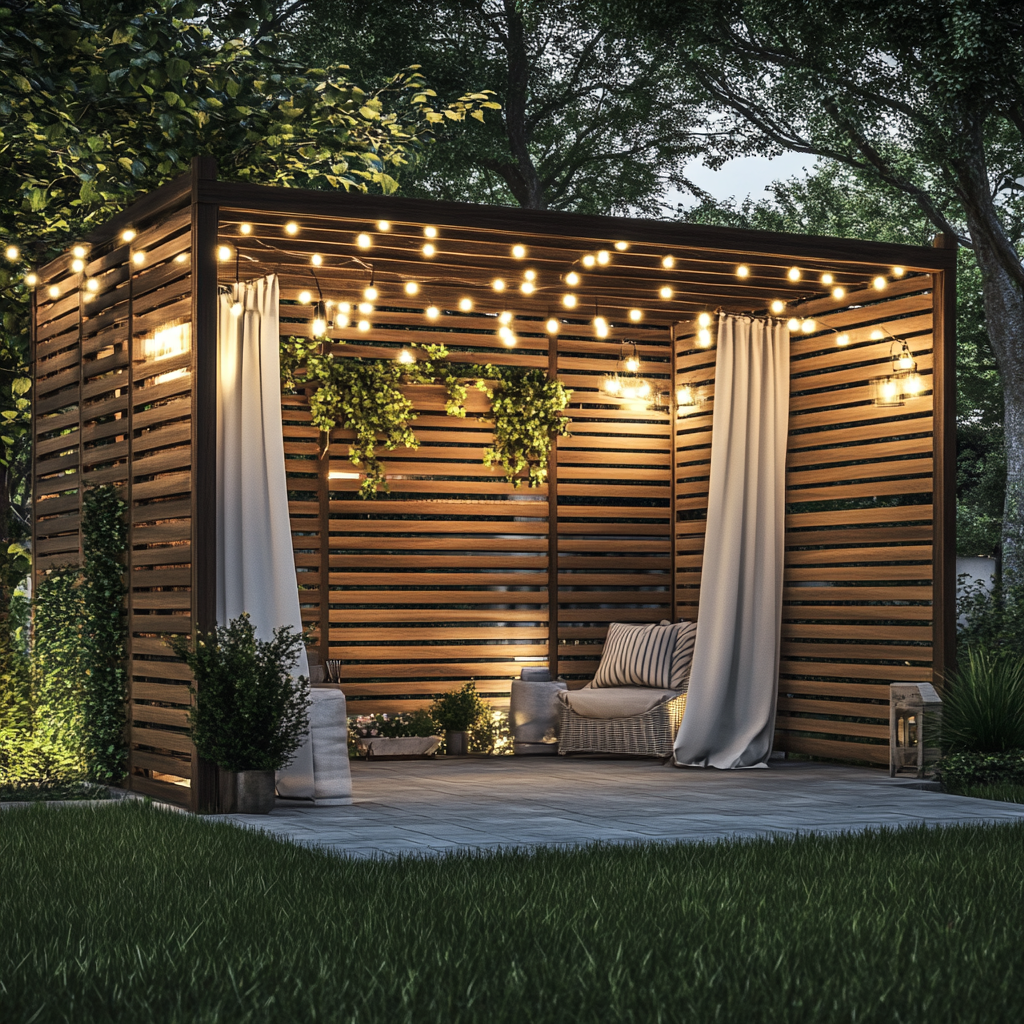 An image of an enclosed space using wooden curtains. 