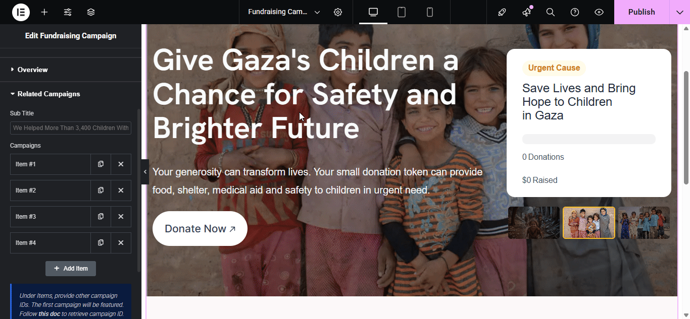 Showcase Related Fundraising Campaigns