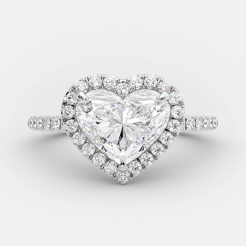 2.0 CT Heart Cut Halo & Pave Style Moissanite Engagement Ring