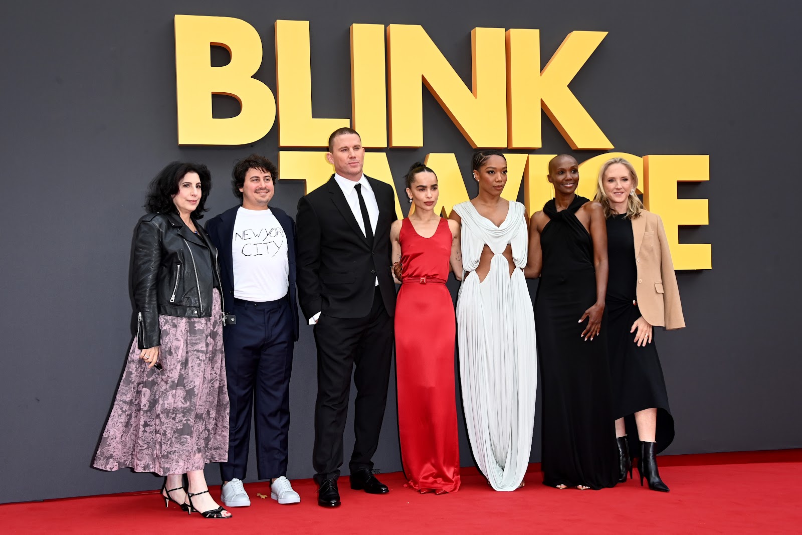 Sue Kroll, Garret Levitz, Channing Tatum, Zoë Kravitz, Naomi Ackie, Tiffany Persons, and Jennifer Salke on August 19, 2024, in London, England | Source: Getty Images