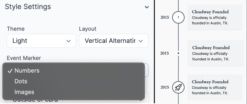 Timeline event markers dropdown options