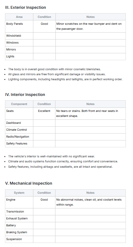 Automative Inspection Report Template