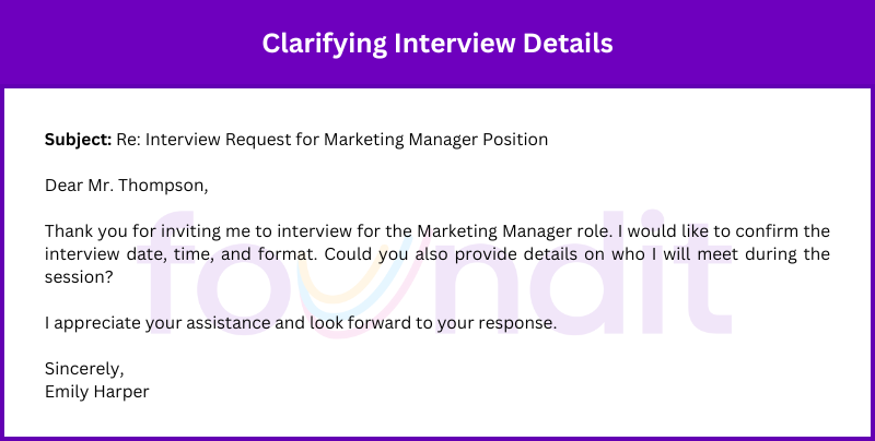 Professional email seeking clarification on the interview format and the names of interviewers, ensuring clear communication