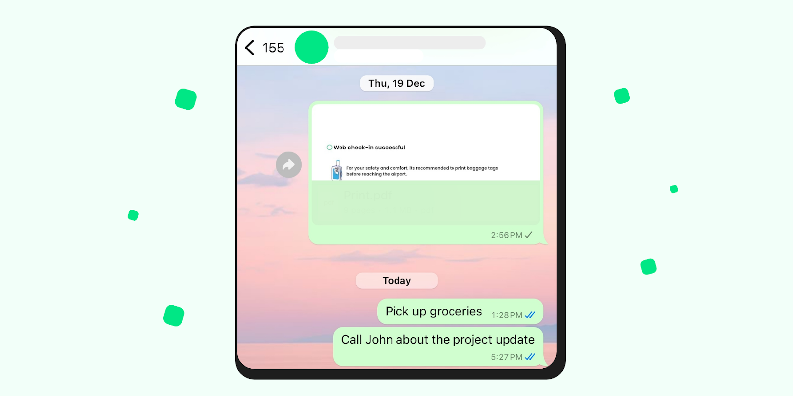 an example of a reminder whatsapp message via messaging yourself