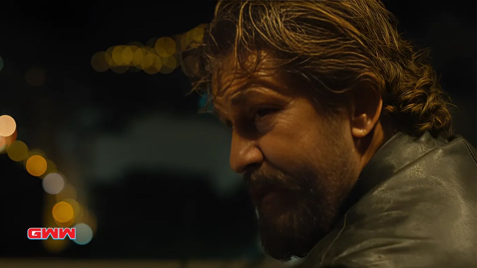 Close-up of Gerard Butler in Den of Thieves 2 dramatic scene