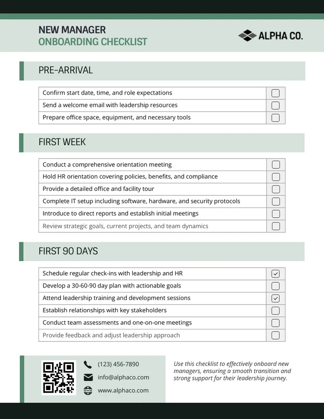 New Manager Onboarding Checklist