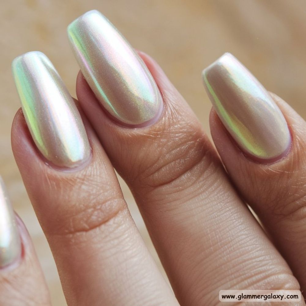 White Fall Nails having Iridescent Pearl
